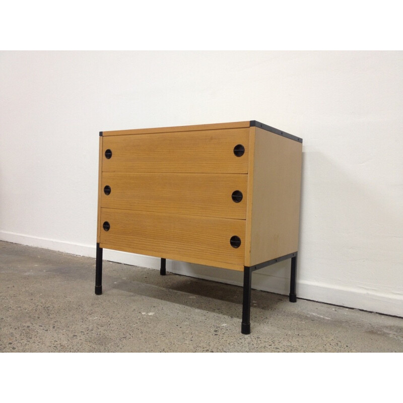 Small chest of drawers in ashwood and metal, ARP (Motte, Mortier, Guariche) - 1960s