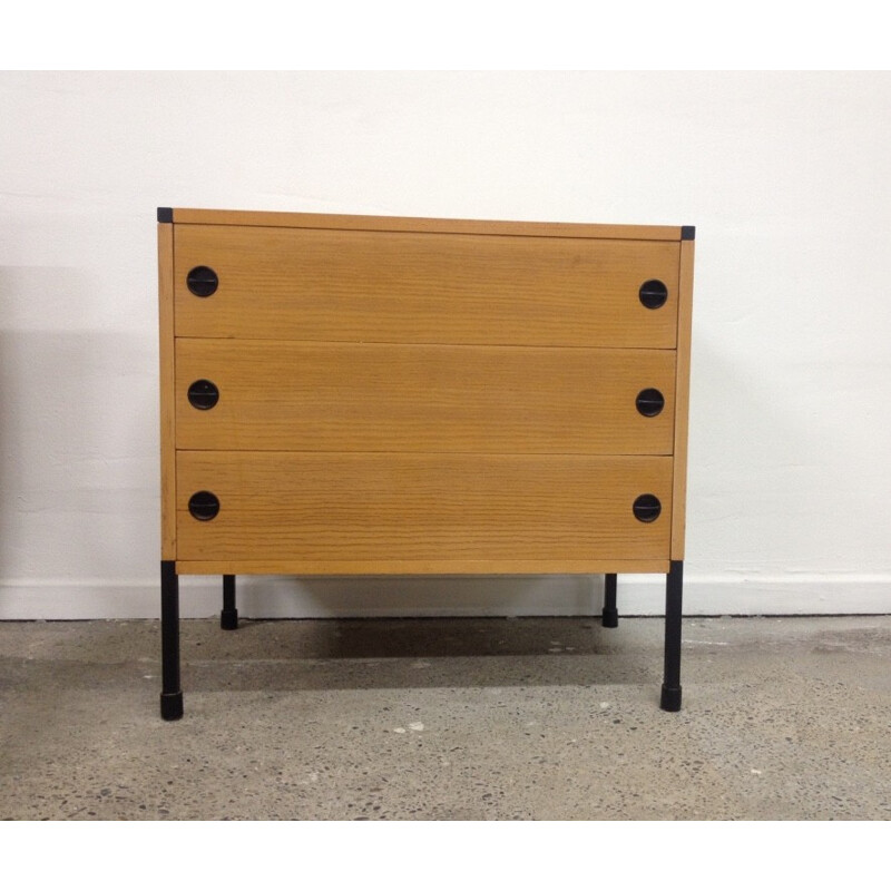 Small chest of drawers in ashwood and metal, ARP (Motte, Mortier, Guariche) - 1960s