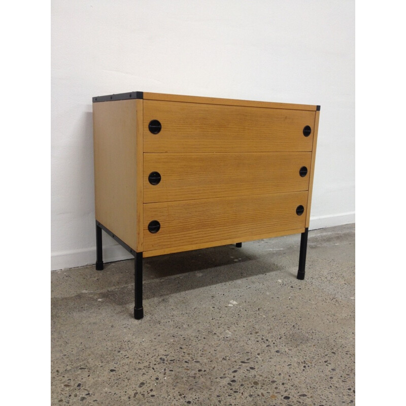 Small chest of drawers in ashwood and metal, ARP (Motte, Mortier, Guariche) - 1960s