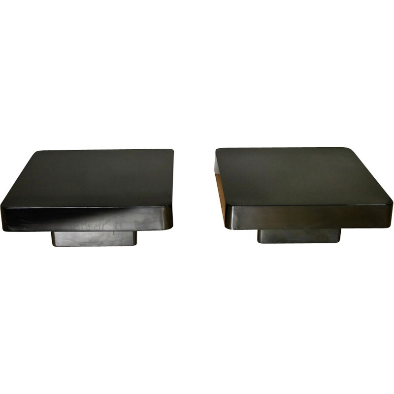 Suite de 2 tables basse vintage français en pierre laquées noir