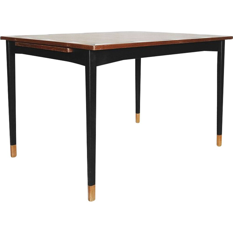 Vintage teak adjustable table with hand-painted pattern 1960s