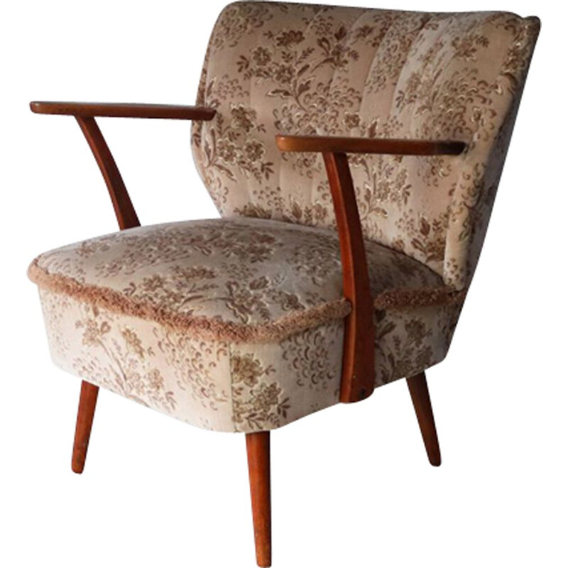 Pair of vintage armchair in beige teak 1960