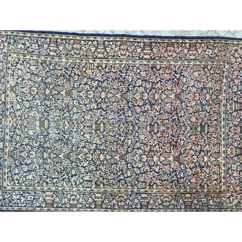 Tapis perse bleu vintage en coton