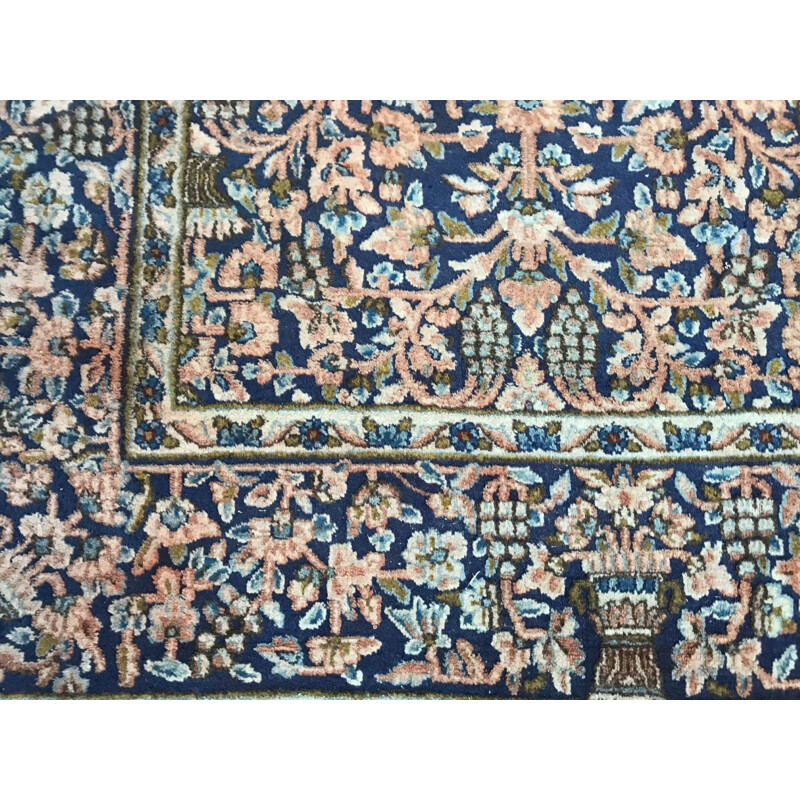 Tapis perse bleu vintage en coton