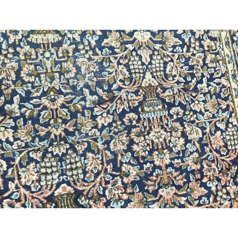 Tapis perse bleu vintage en coton