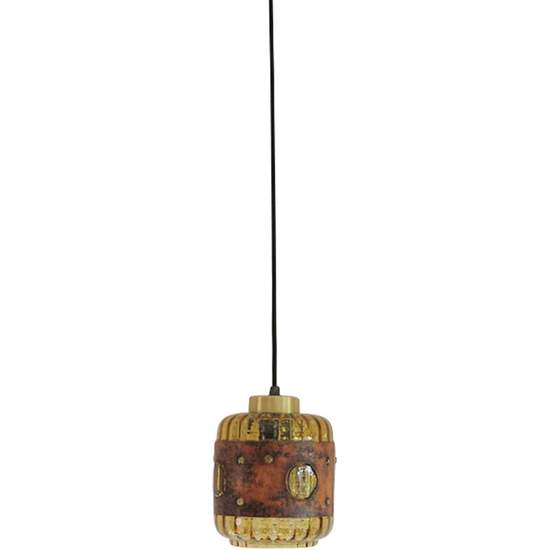 Vintage pendant light for Raak in copper and glass 1960