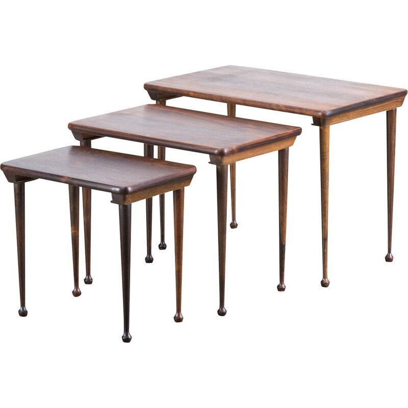 Set of 3 nesting tables in rosewood