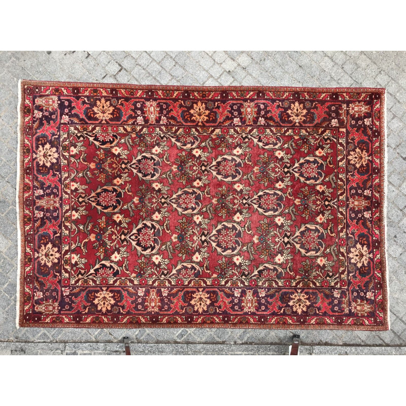 Tapis rouge vintage en laine et coton