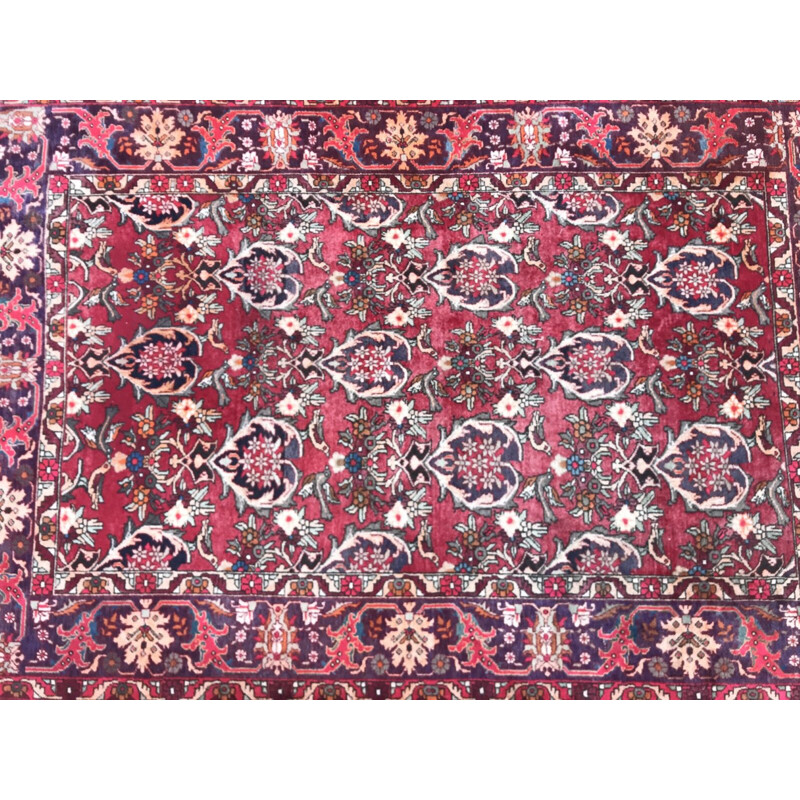 Tapis rouge vintage en laine et coton