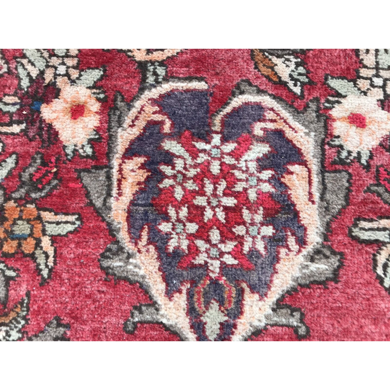 Tapis rouge vintage en laine et coton