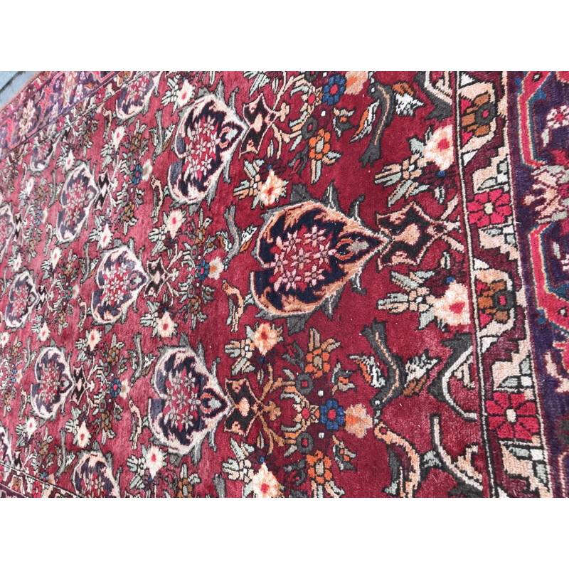 Tapis rouge vintage en laine et coton