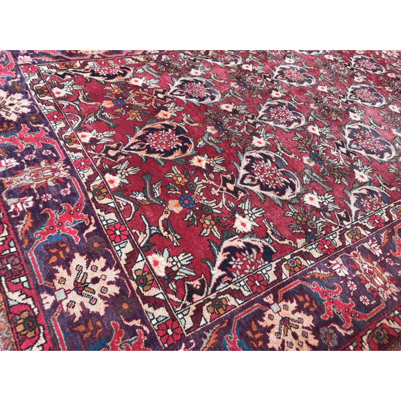 Tapis rouge vintage en laine et coton