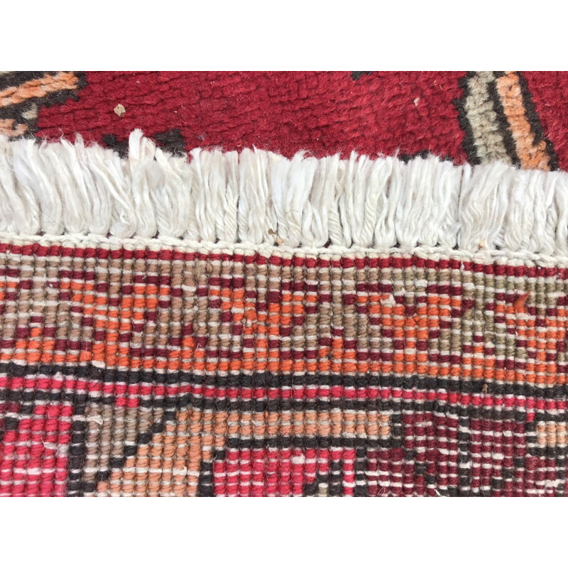 Tapis rouge vintage en laine et coton