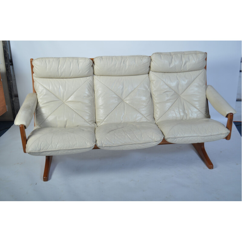Vintage Danish 3-seater sofa in white leather