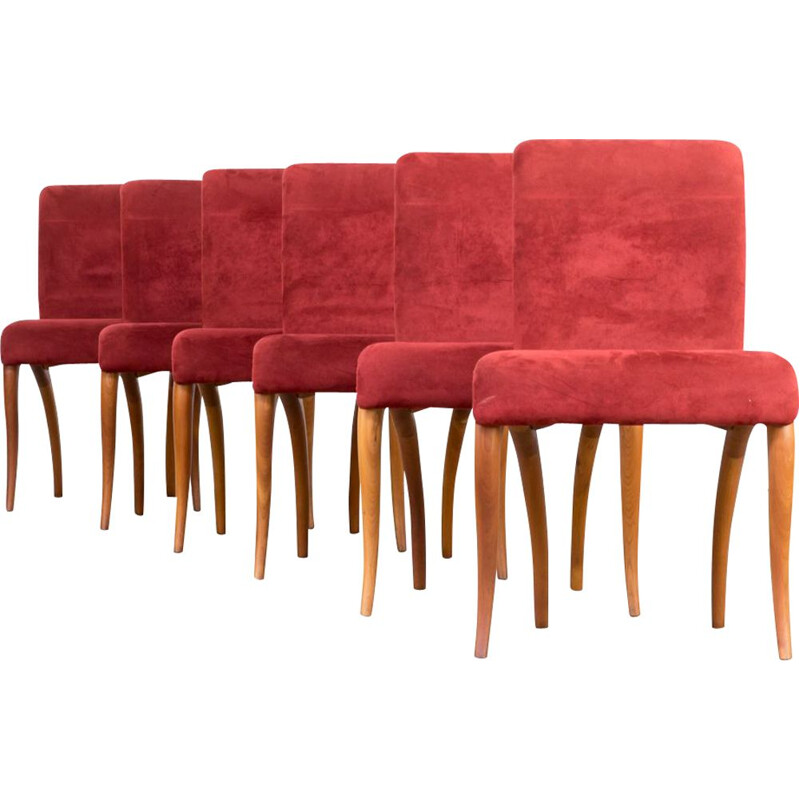Set of 6 red chairs by Marconato and Zappa