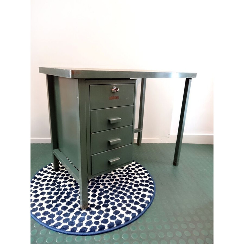 Vintage industrial desk in green steel