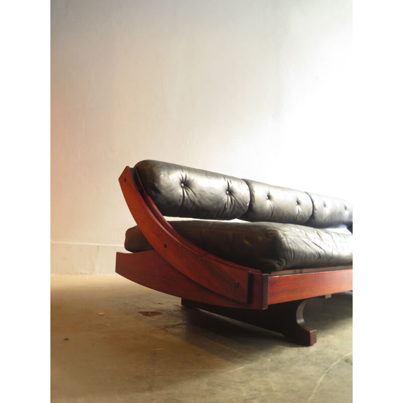 Vintage sofa bed in rosewood and leather by Gianni Songia