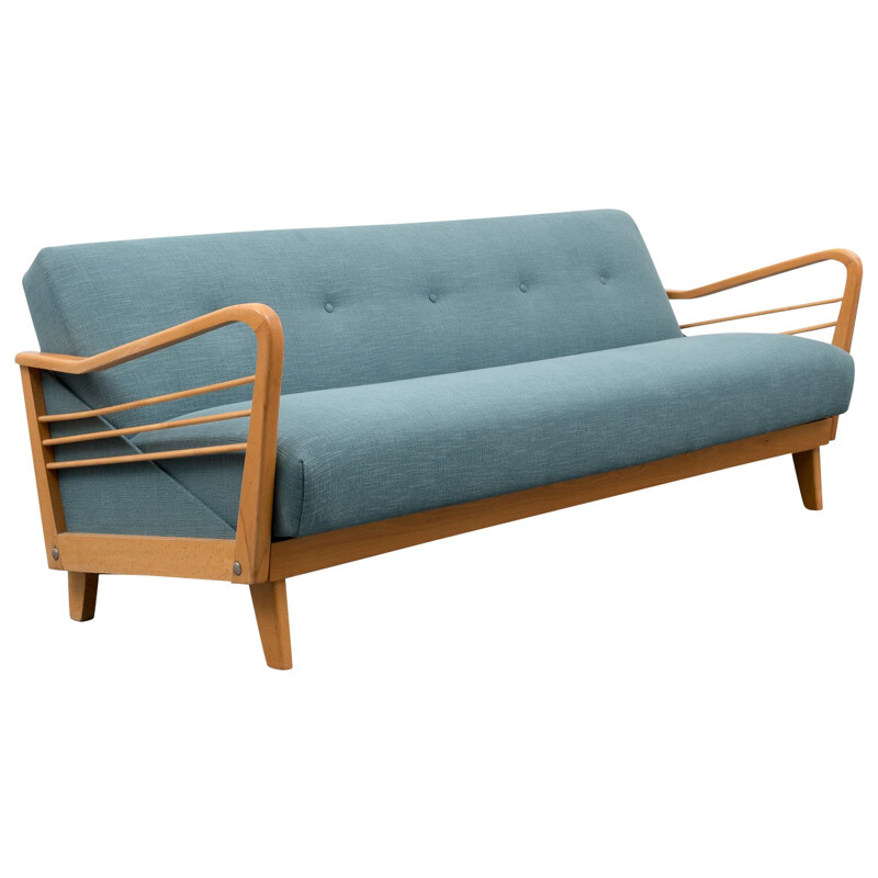 Vintage sofa in beech and fabric - 1950s