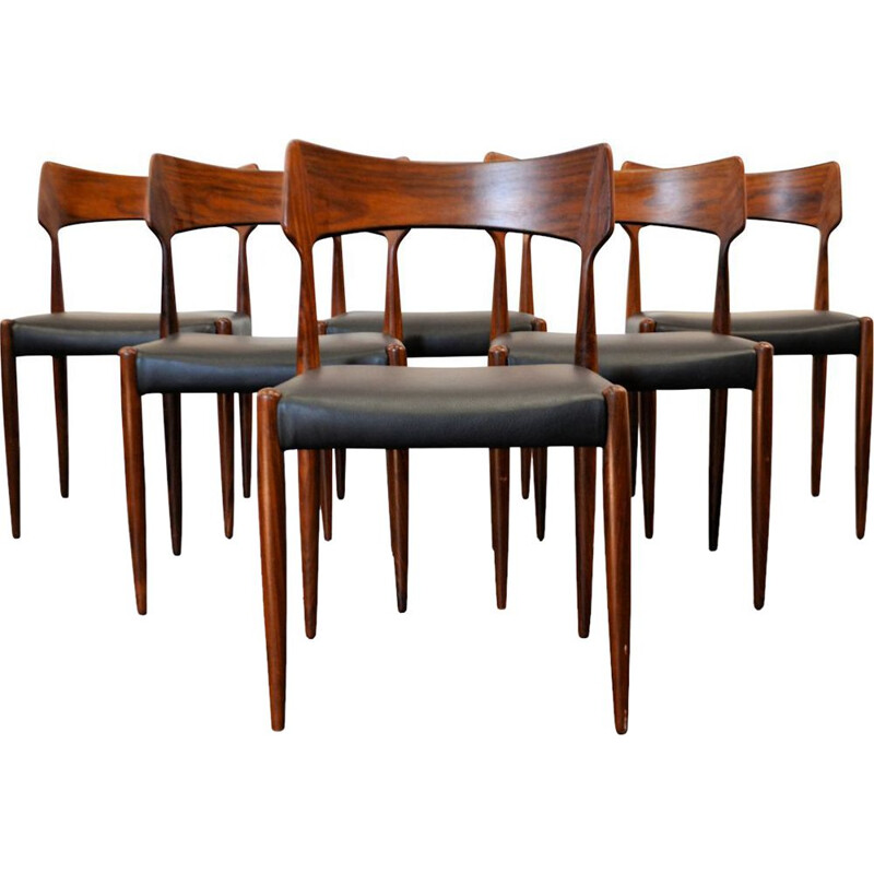 Suite de 6 chaises noires en palissandre par Bernhard Pedersen