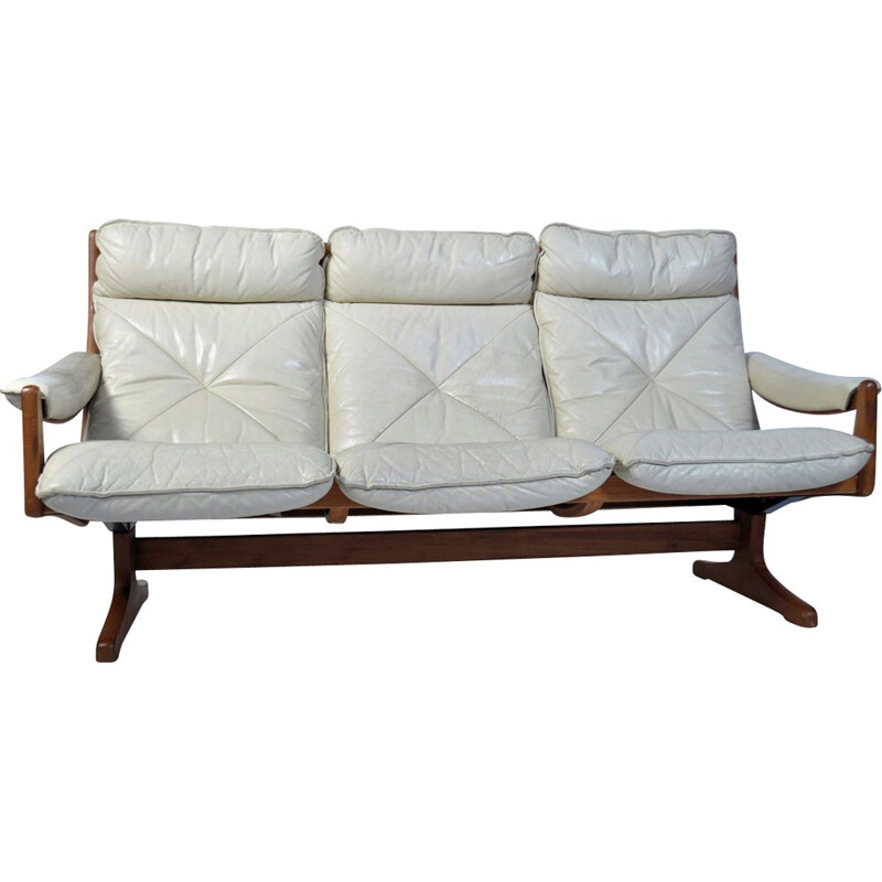 Vintage Danish 3-seater sofa in white leather