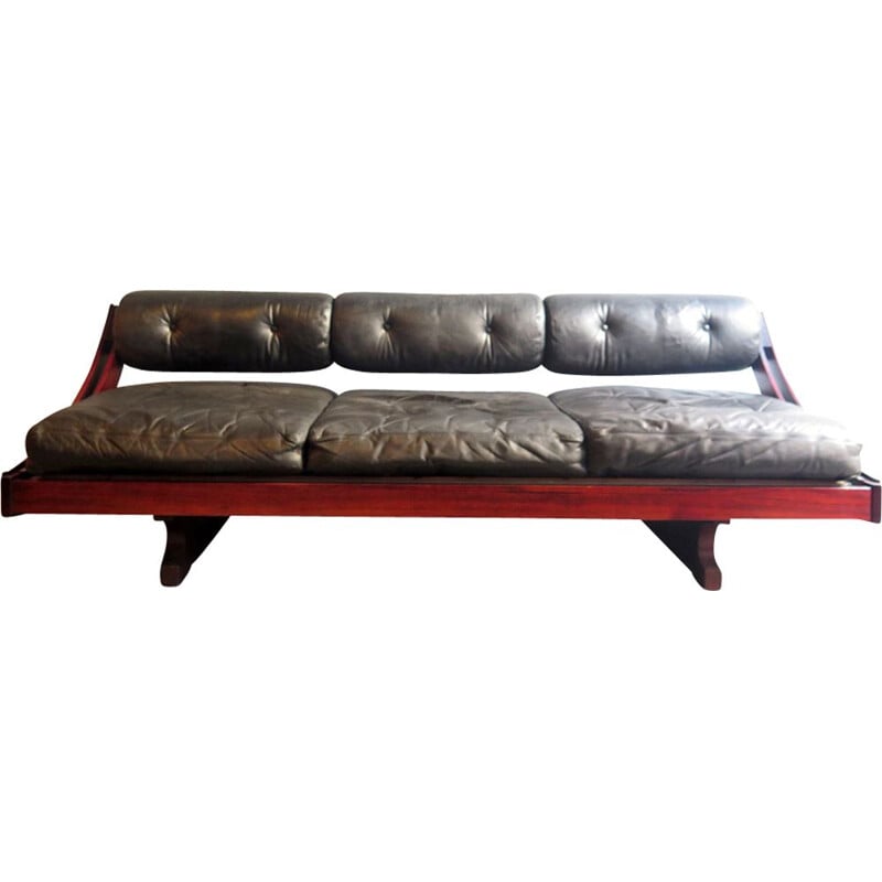 Canapé lit vintage en palissandre et cuir par Gianni Songia