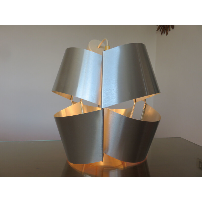 Vintage Max Sauze hanging lamp in aluminum and steel 1970