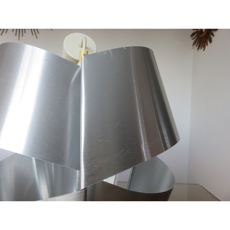 Vintage Max Sauze hanging lamp in aluminum and steel 1970