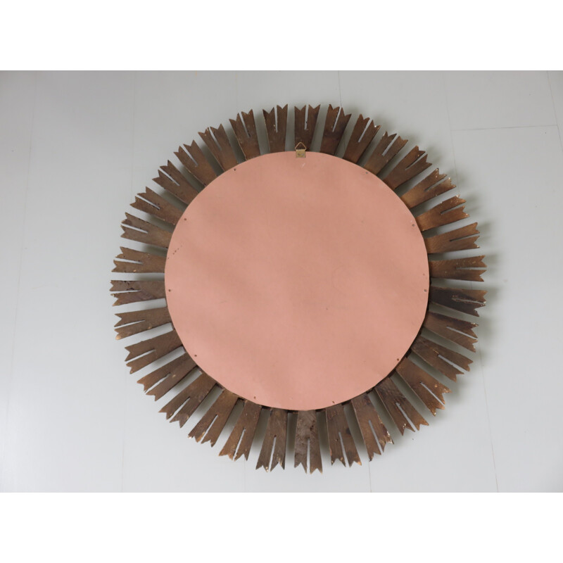 Vintage golden sun mirror in wood from France 1970
