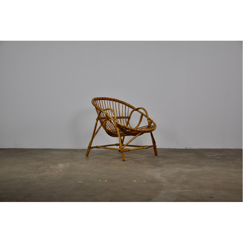 Vintage dutch armchair in rattan 1960