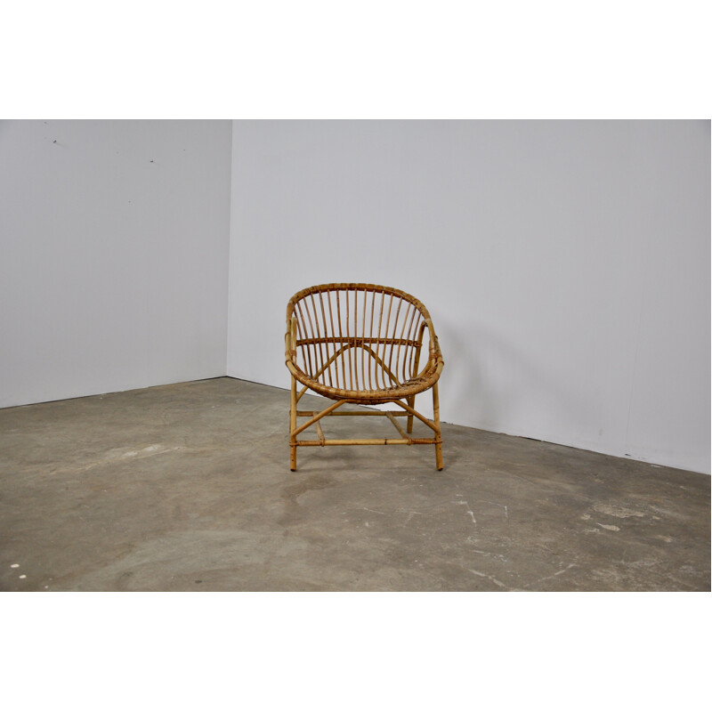 Vintage dutch armchair in rattan 1960