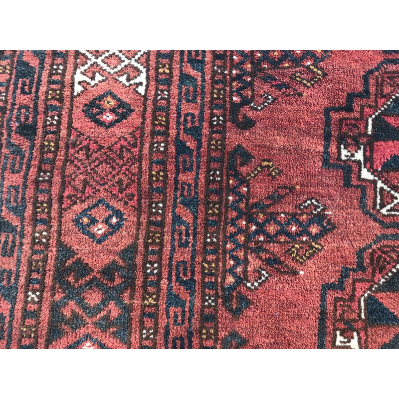 Vintage afghan carpet in velvet and red wool 1930