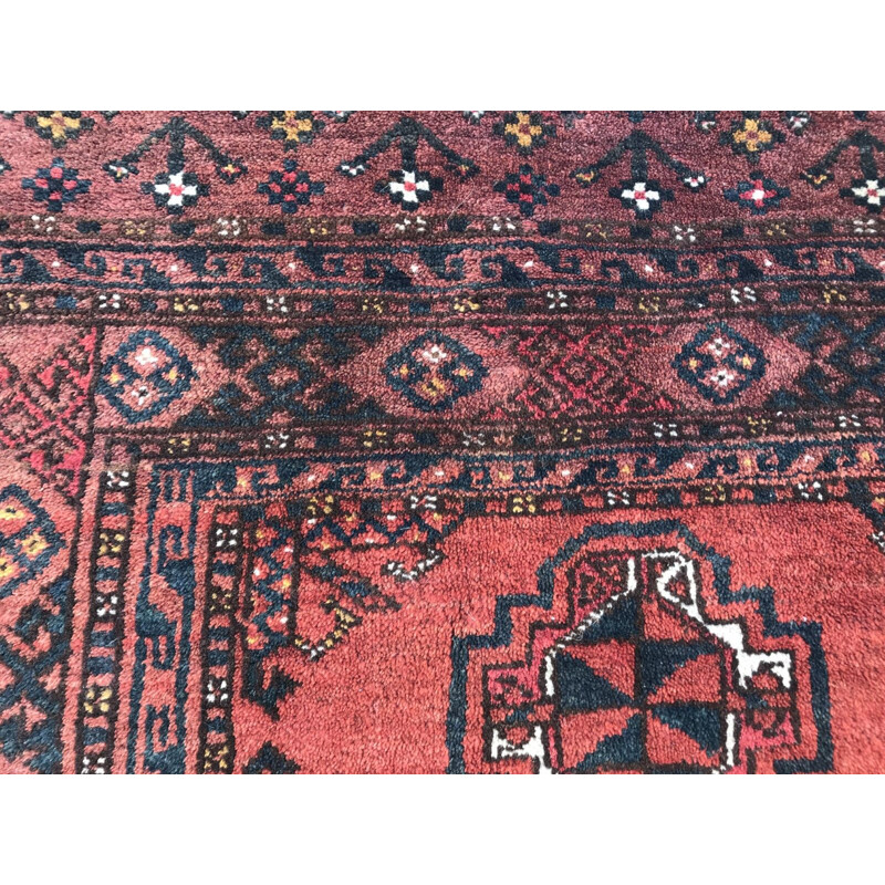 Vintage afghan carpet in velvet and red wool 1930