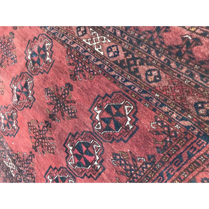 Vintage afghan carpet in velvet and red wool 1930