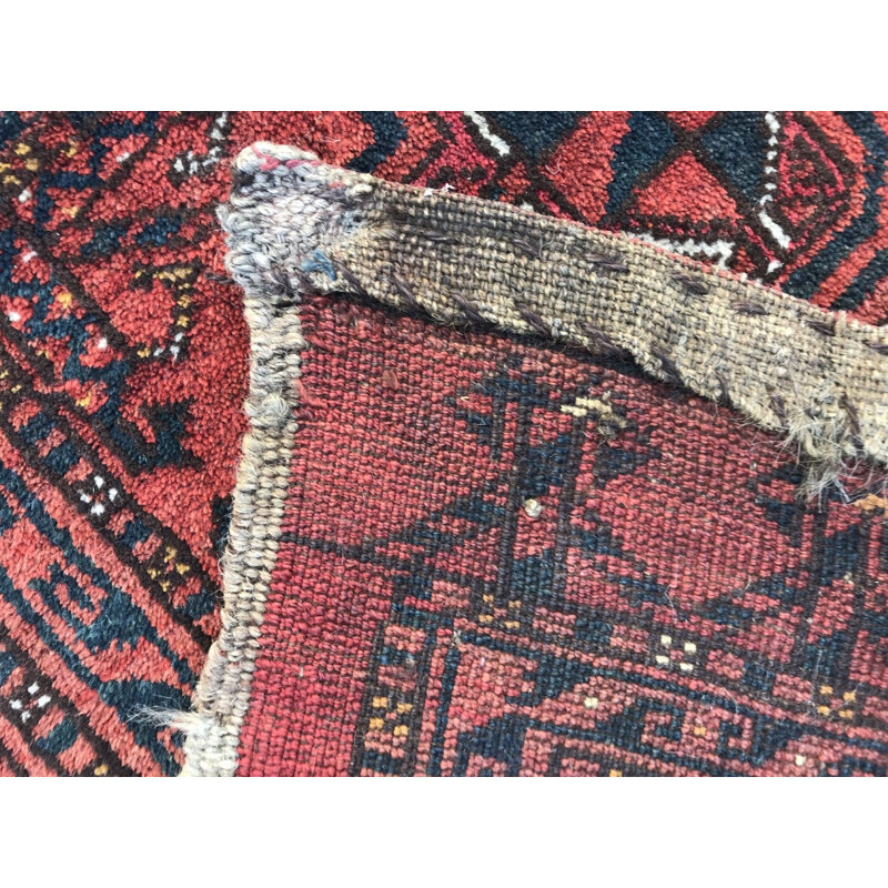 Tapis vintage afghan en velours et laine rouge 1930