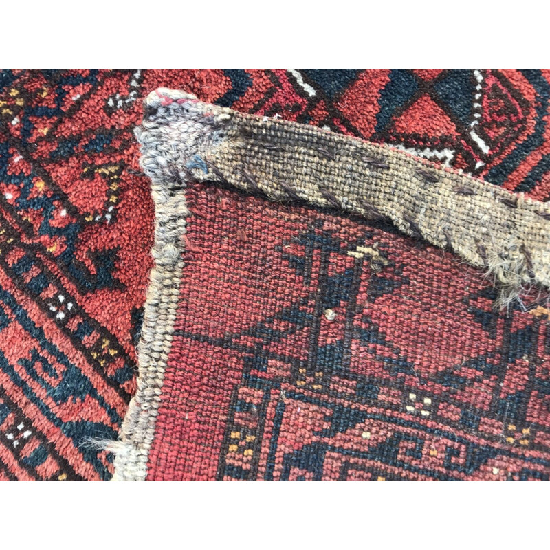 Vintage afghan carpet in velvet and red wool 1930