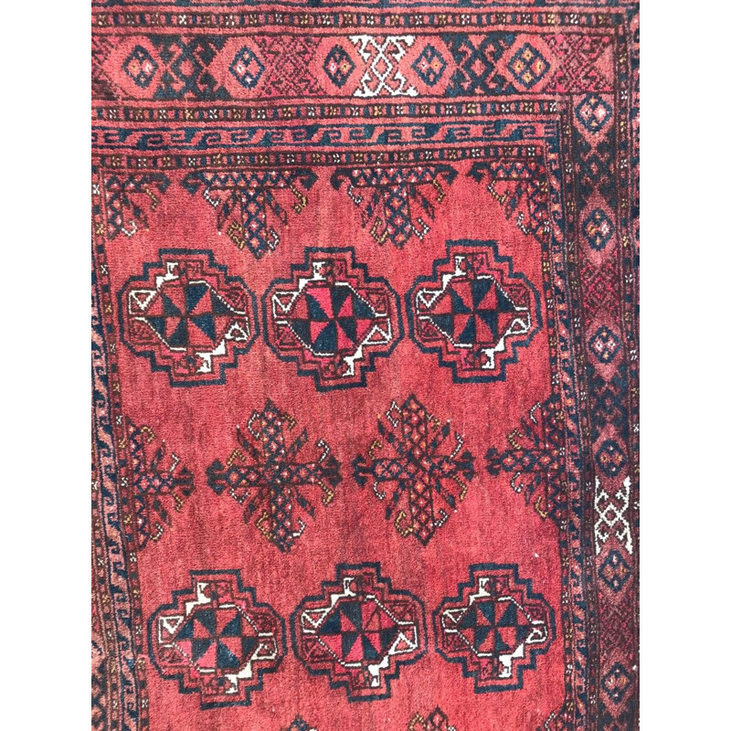 Vintage afghan carpet in velvet and red wool 1930