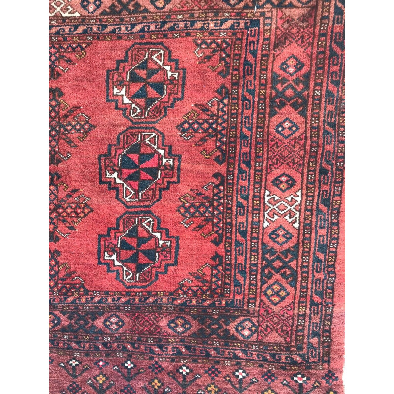 Vintage afghan carpet in velvet and red wool 1930