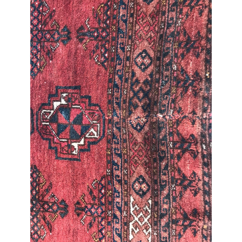 Vintage afghan carpet in velvet and red wool 1930