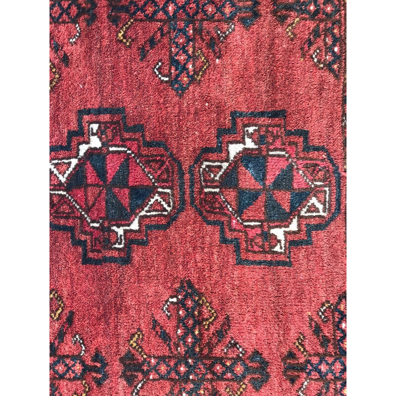 Vintage afghan carpet in velvet and red wool 1930