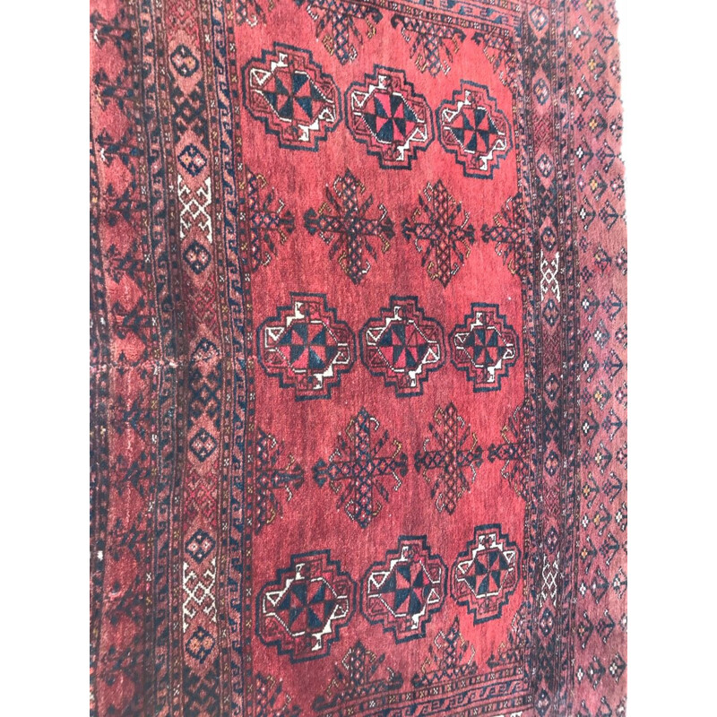 Vintage afghan carpet in velvet and red wool 1930