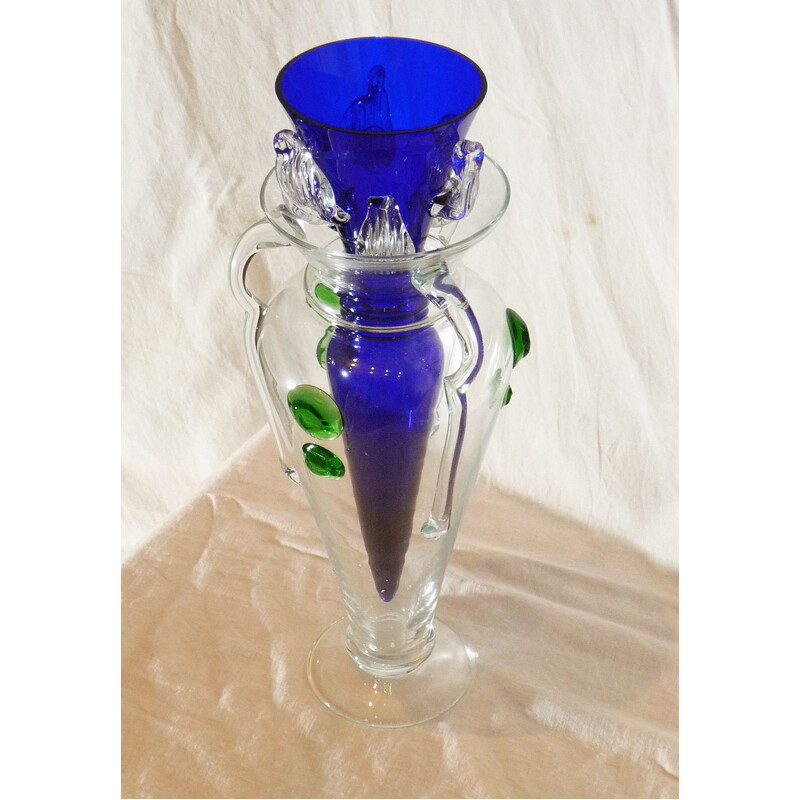 Vintage Amélie vase in blue and green glass by Driade 1990