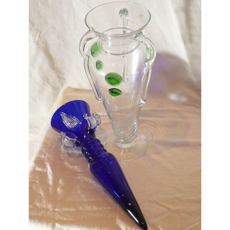 Vintage Amélie vase in blue and green glass by Driade 1990