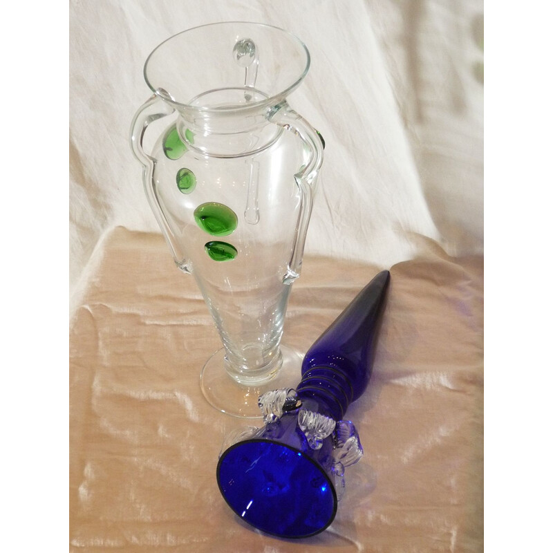 Vase vintage Amélie en verre bleu et vert par Driade 1990