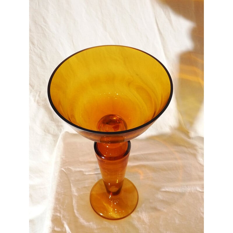 Hohe Vintage-Schale aus dickem, orange getöntem Glas, 1980