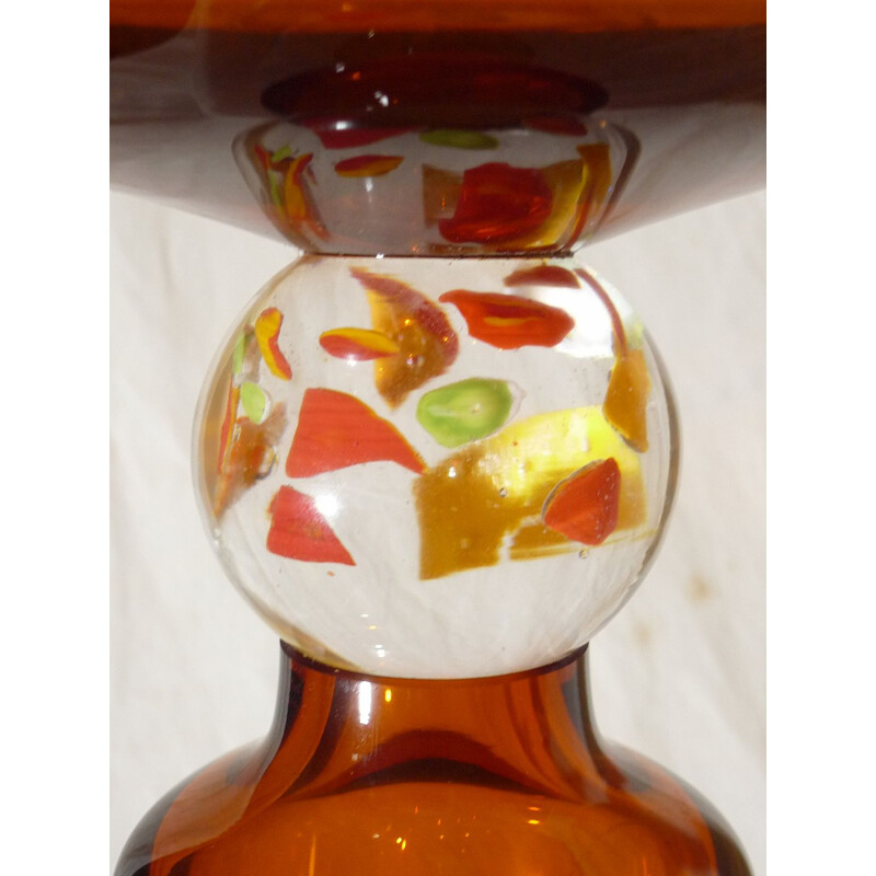 Vintage tall glass bowl, thick orange tinted glass, 1980