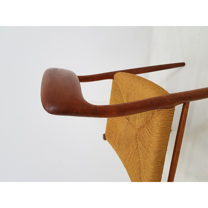 Ensemble de 4 chaises vintage en bois et paille pour J.L.Mollers Mobel Fabrik