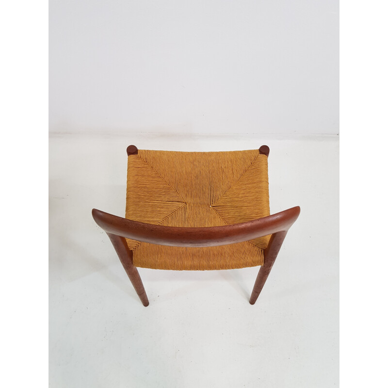 Ensemble de 4 chaises vintage en bois et paille pour J.L.Mollers Mobel Fabrik