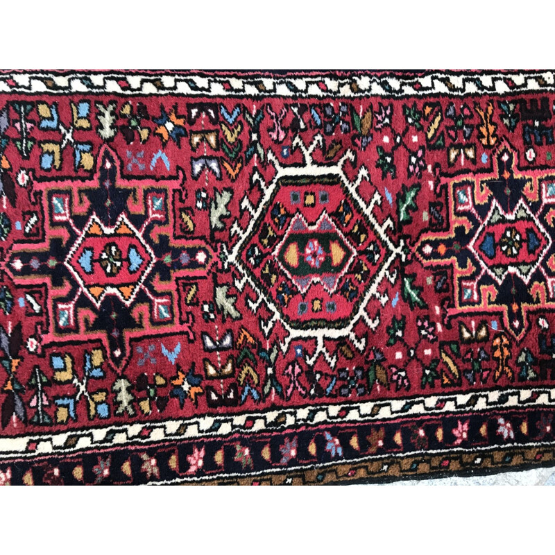 Tapis vintage persan rouge en laine et coton 1980