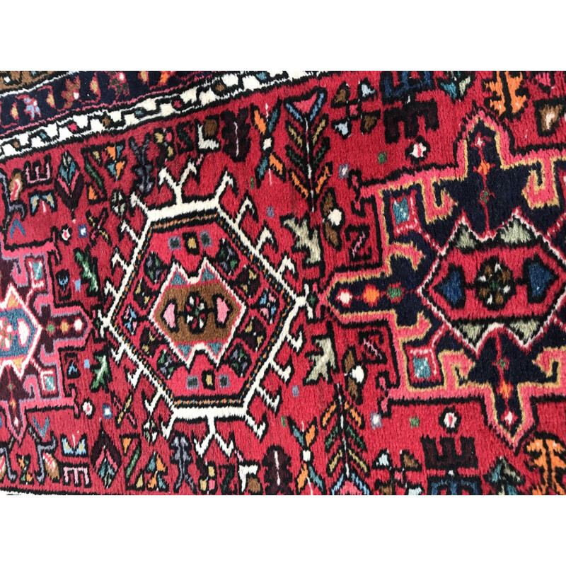 Tapis vintage persan rouge en laine et coton 1980