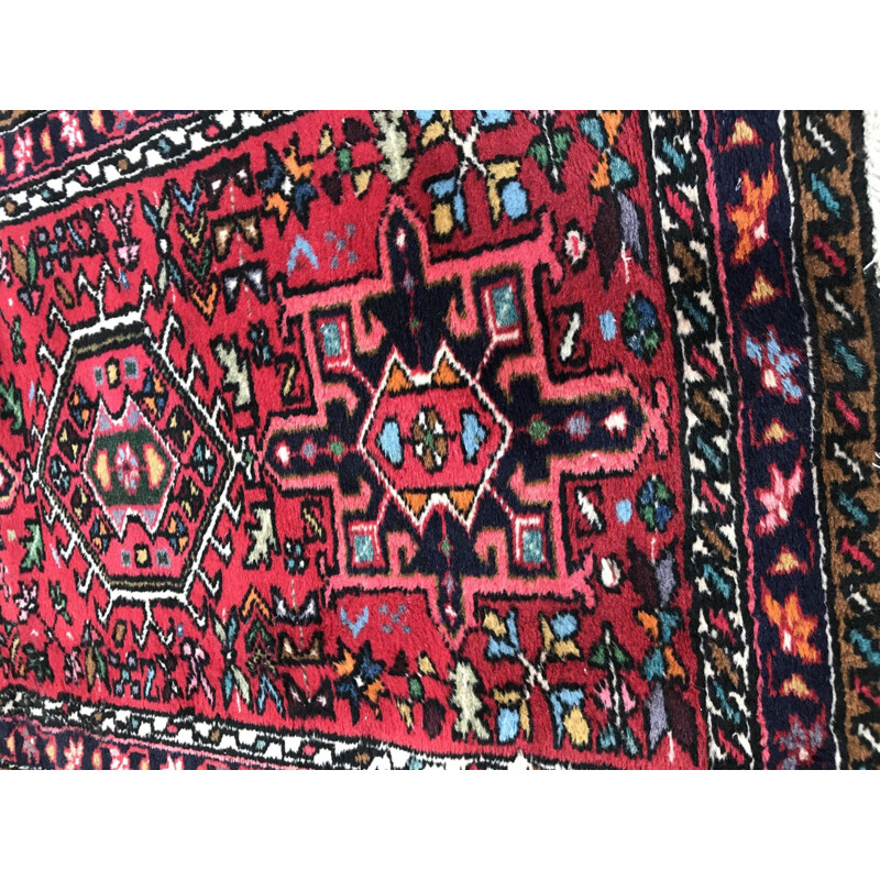 Tapis vintage persan rouge en laine et coton 1980